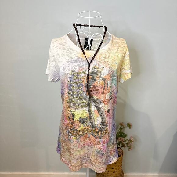 vintage y2k cowgirl sequin graphic sheer top - Picture 2 of 6